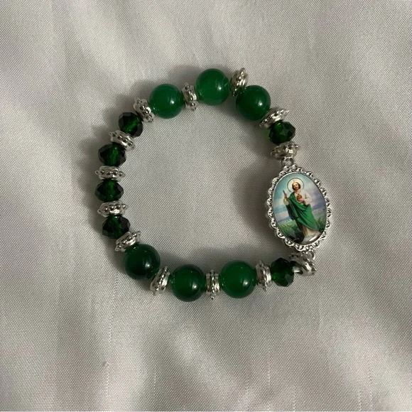 Green Saint Jude elastic bracelet / brazalete verde San Judas - Picture 2 of 4